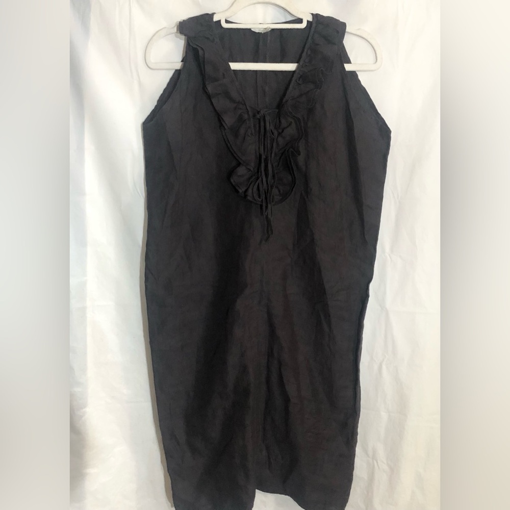 Garnet Hill Linen Midi Dress Sz XS Dramatic Ruffle Romantic Organic Summer
